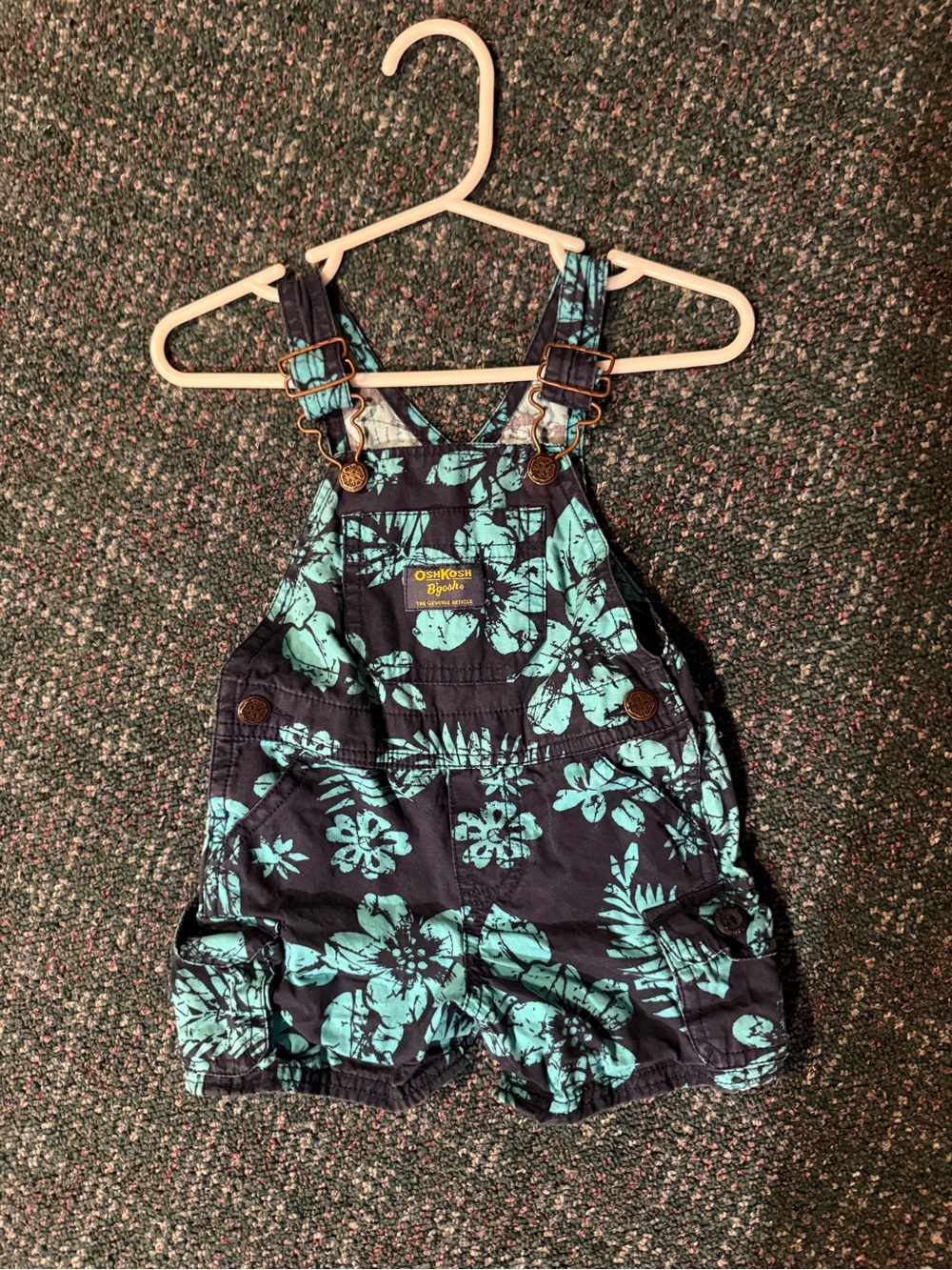 Vintage OshKosh Floral Shortall Overalls 6M Hawaiian